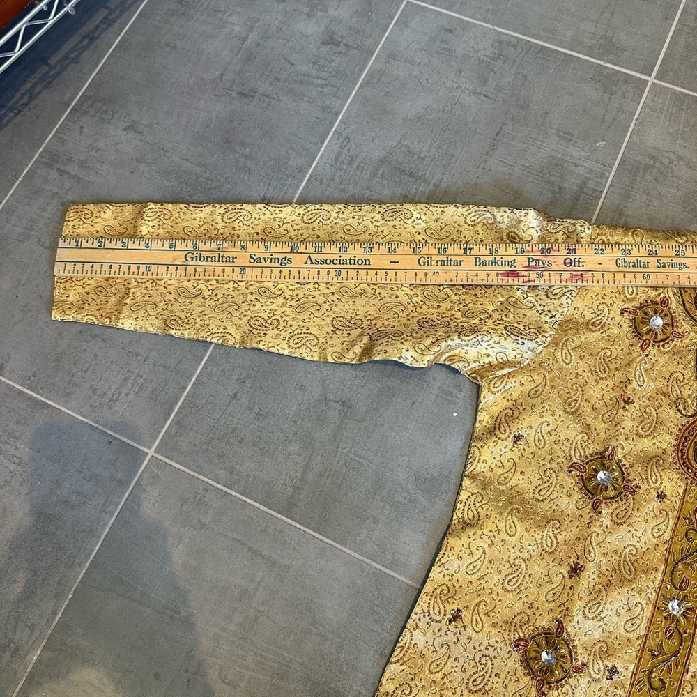 Ethnic Indian Wear Gold Brocade Embroidered Tunic Jacket Dress - Picture 3 of 7